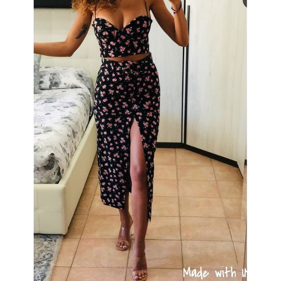 Zara set floral corset high waist belted skirt NWT - Picture 3 of 13